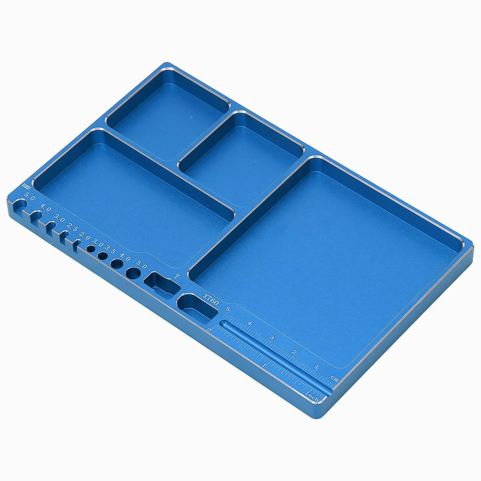 Bandeja de Tornillos Magnéticos, Aleación de Aluminio, Adsorción Magnética, Bandeja de Piezas Magnéticas Ampliamente Utilizada con Almohadilla Magnética para Reparación RC (Azul)