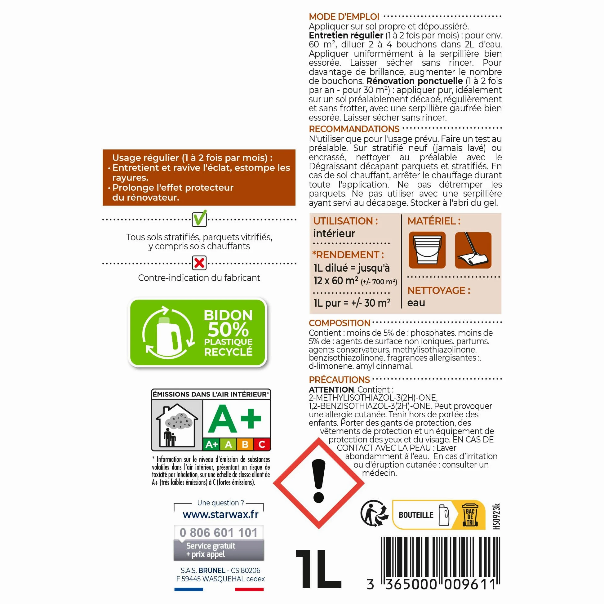 Starwax - Renovador Para Parqué Laminado, Color Brillante - 1 L