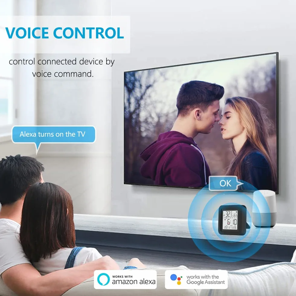 eMylo Mando a Distancia IR WiFi Inteligente, Sensor de Temperatura y Humedad Tuya, Controlador IR Universal, Higrómetro y Termómetro Interior, Compatible con Alexa y App