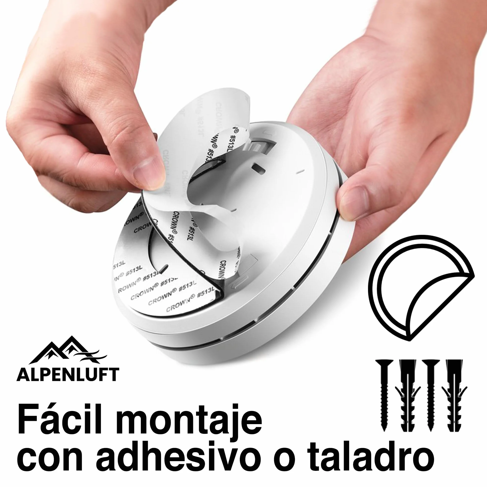 ALPENLUFT Detector de Humo 10 años de batería, Sin perforación, para hogar