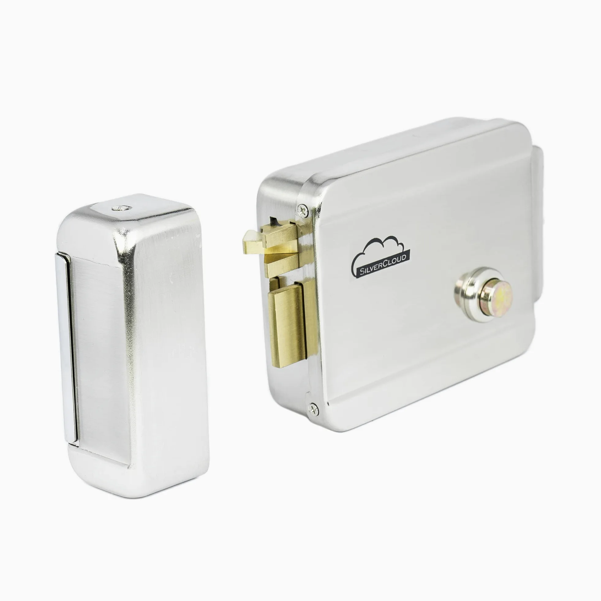 Cerradura eléctrica con cilindro para puerta SilverCloud YR300 Diestro, 12V, Normal Close Fail-Secure, acero inoxidable, desbloquear el botón, para Sistema de Control Acceso Puerta Entrada