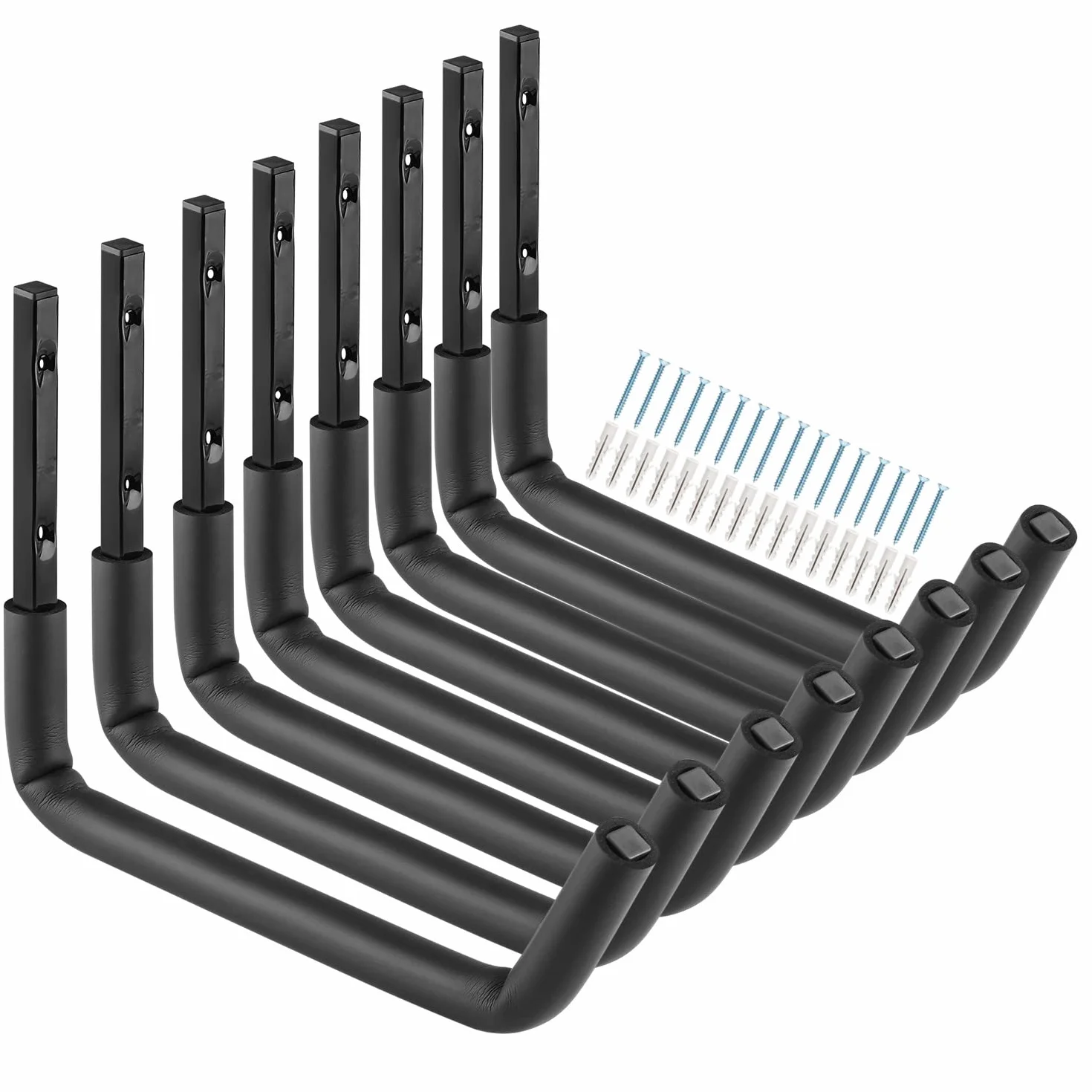 Ganchos para escaleras de garaje con brazo jumbo de 12 pulgadas, paquete de 8 perchas para bicicletas y sillas