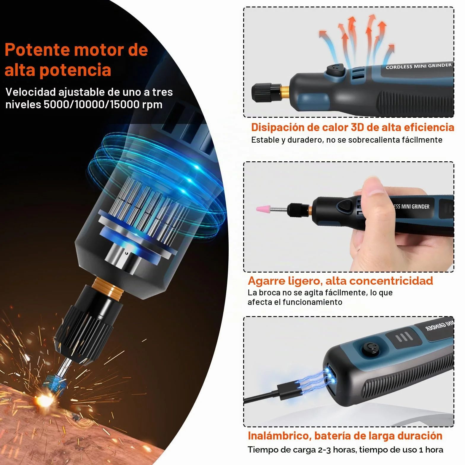 Lápiz de Grabado Eléctrico con 96 Cabezales, Multiherramienta Herramienta Rotativa, Mini Amoladora Eléctrica Grabador Inalámbrico USB Recargables Portátil para Grabar/Taladrar/Cortar/Esmerilar