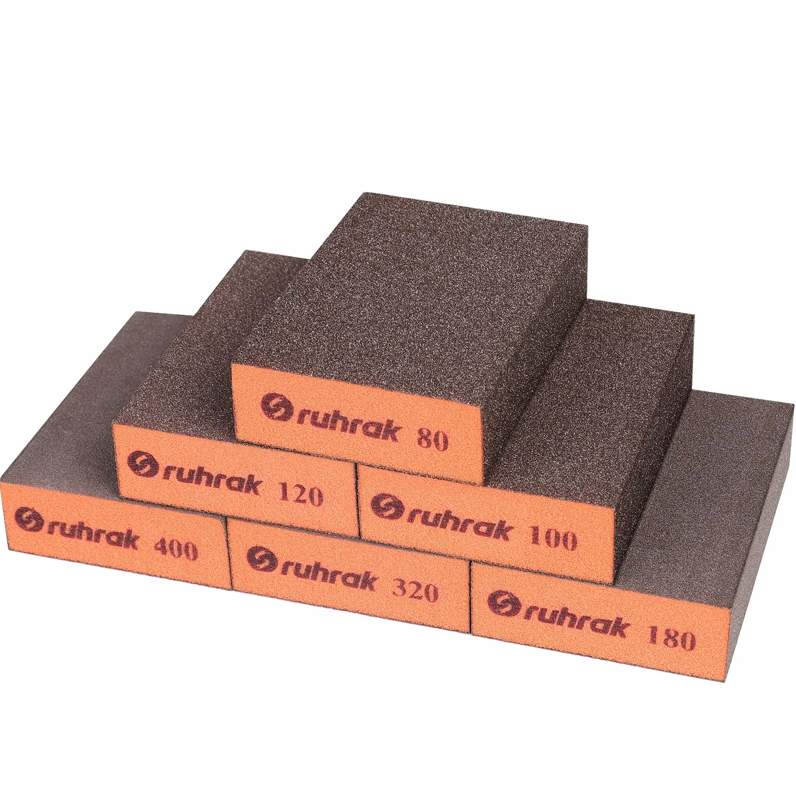 Bloque de Lijado 6 Piezas, Esponjas de Lijado Duras, Grano 1x 80/100/120/180/320/400, Almohadillas de Lijado Reutilizables en Seco y Húmedo para Madera, Plástico, Paneles de Yeso
