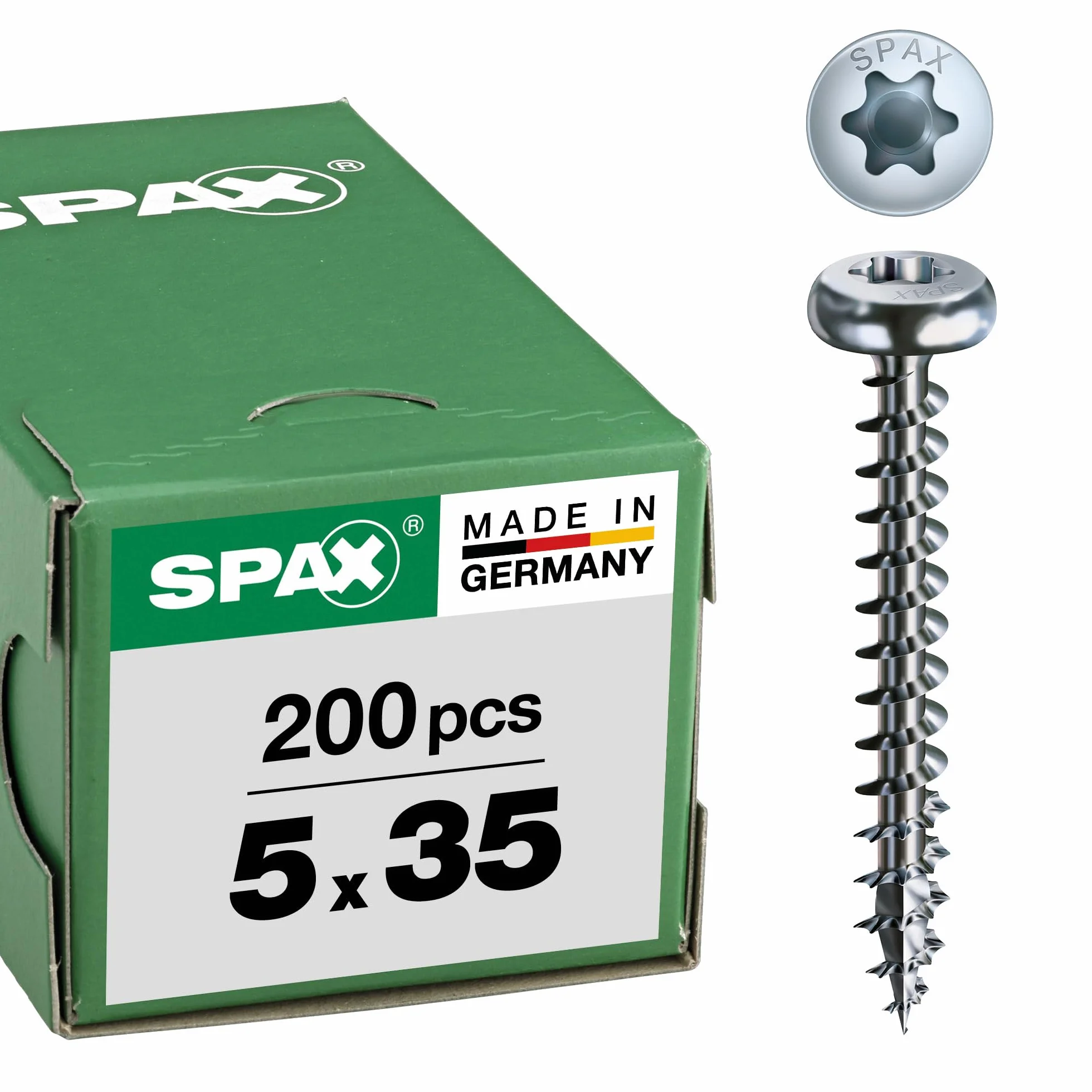 SPAX T-STAR plus, Tornillo universal 5,0 x 35 mm, 200 Unidades, Cabeza redonda, rosca completa, galvanizado claro, 4CUT, WIROX A9J, 2147483647
