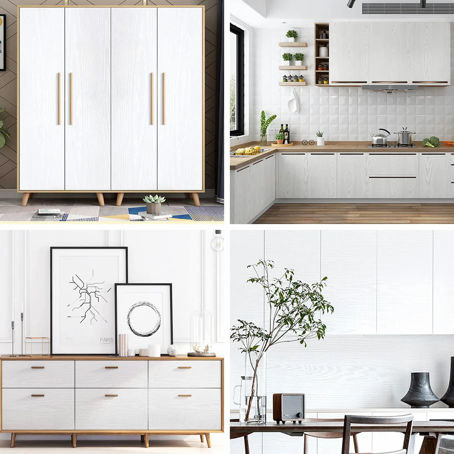 Arthome vinilo adhesivo muebles Madera Blanco, 44cmx10m Papel Pintado Autoadhesivo,Contacto Papel Adhesivo Decorativo para Encimeras, Muebles, Revestimiento de Paredes, Fácil de Limpiar Removible