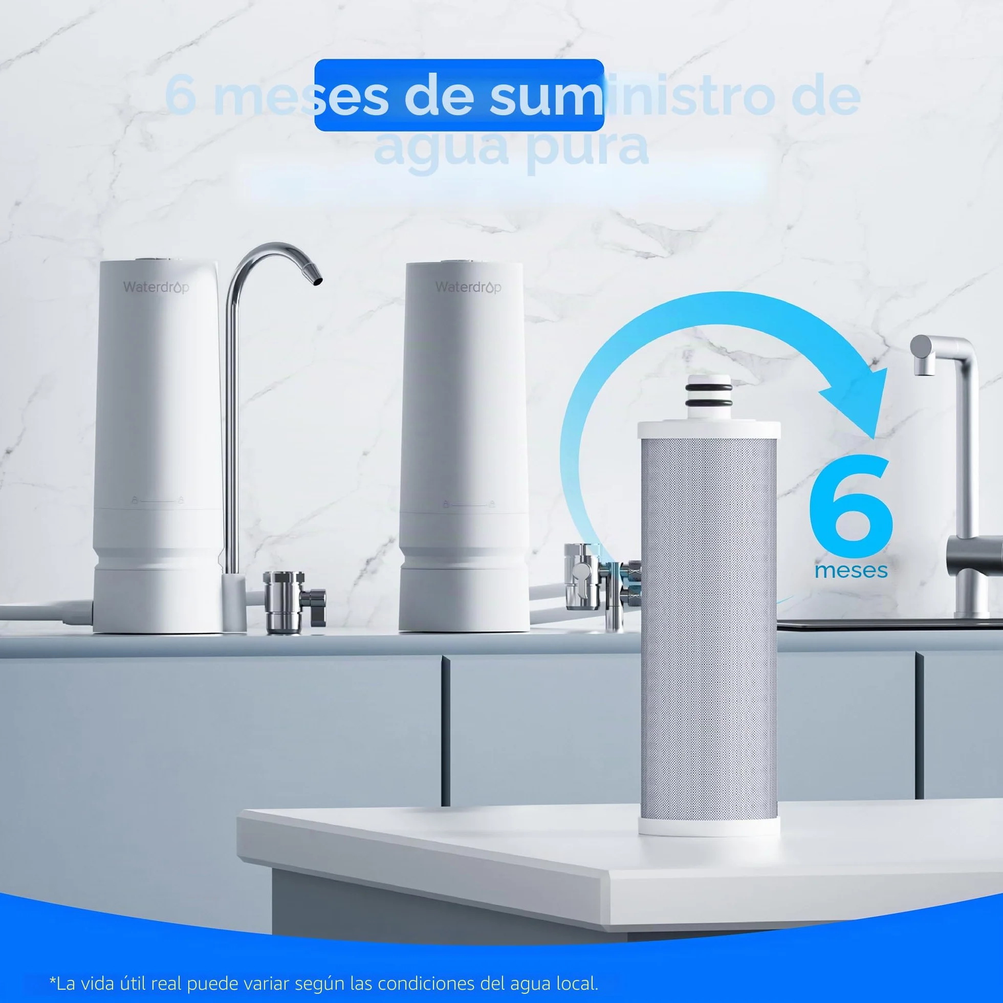 Waterdrop WD-CFF-03 Filtro de Reemplazo, Filtro de Agua para Encimera, Vida Útil de 4000 Galones, Filtros de Agua de Reemplazo para Fregadero, Reemplazo para WD-CTF-05, WD-CTF-06, 1 Paquete