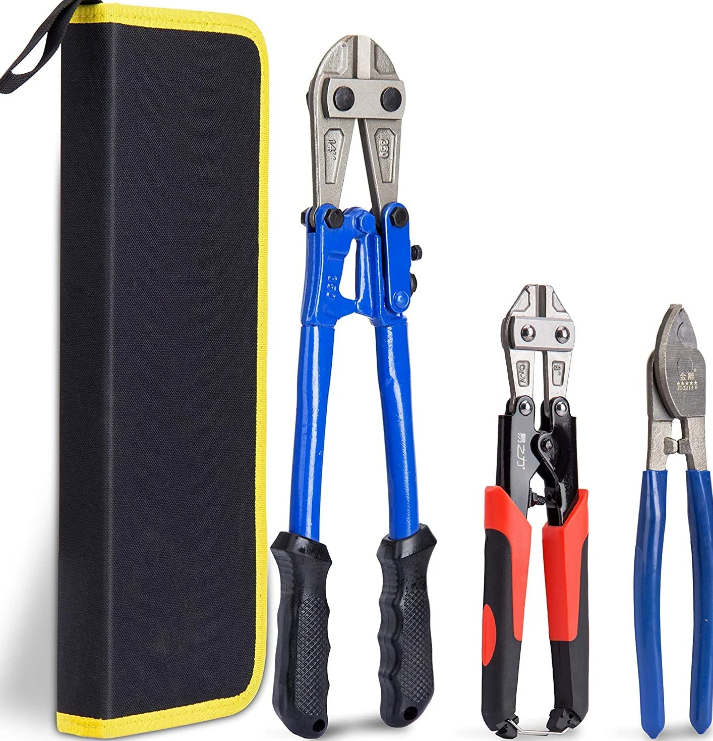 KOTTO Juego de alicates de corte de pernos de goma suave resistente de 14" y mini 8" cortadores de pernos, 8" de alto apalancamiento con funda de transporte