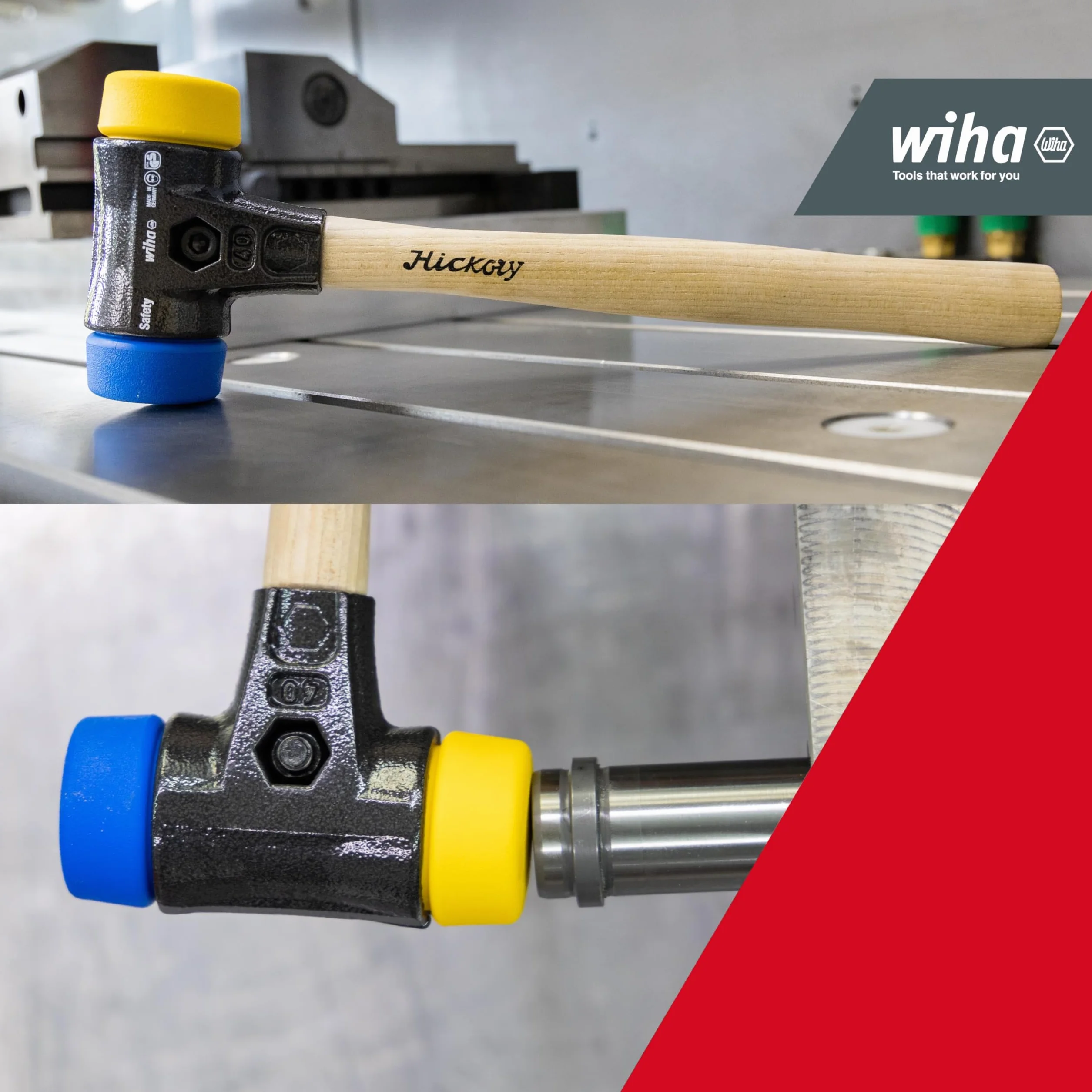 Wiha Martillo de cara blanda Safety blando/semiduro con mango de madera Hickory, cabezal redondo 30, 290 mm (26653)
