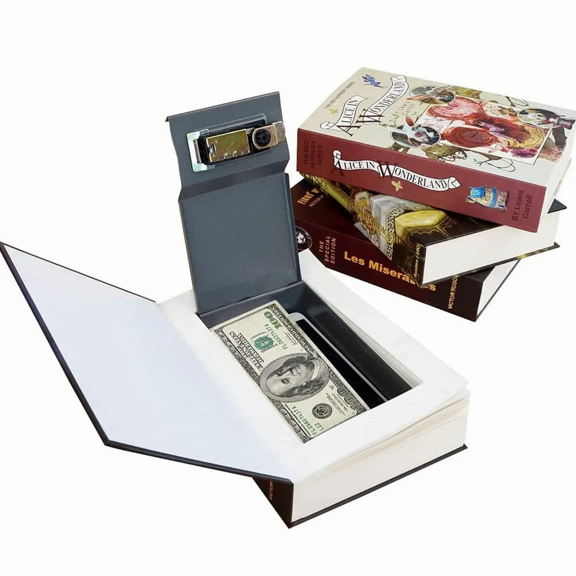 Caja fuerte de libro de transferencia de papel real para joyas y hueca con compartimento oculto, llave y cerradura de combinación (Biblia, cerradura de combinación)