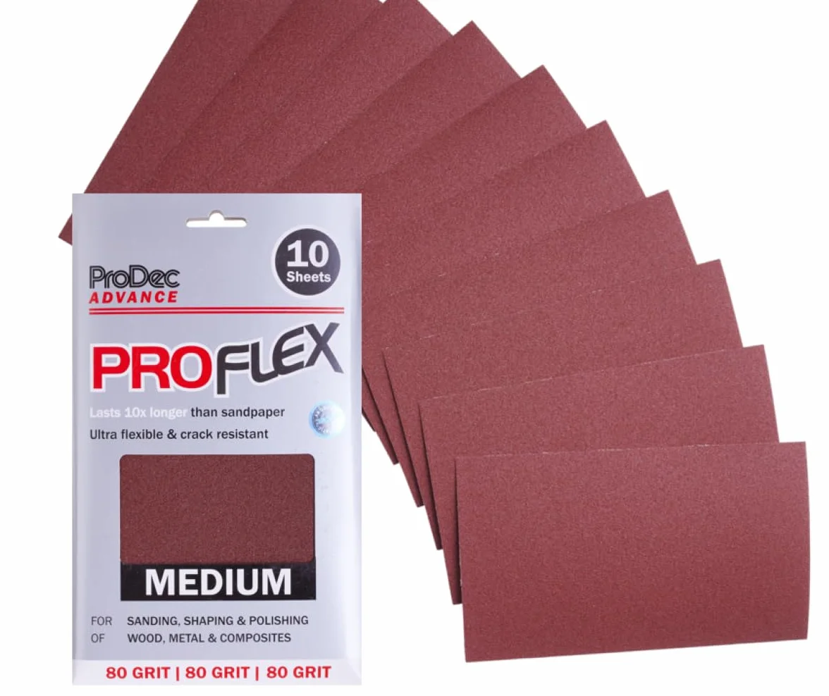 ProDec Advance 10 Hojas Lijado Grano 80, Proflex, Flexible, Resistente Grietas, Múltiples Usos, 9"x5.5"