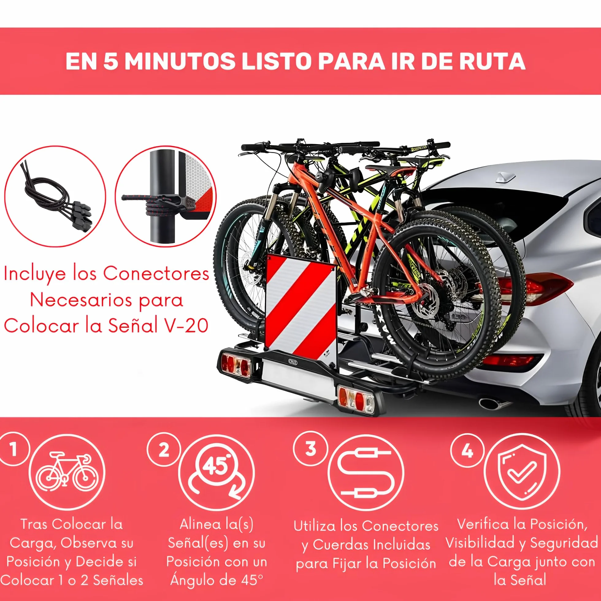 Placa V-20 Homologada Flexible para Portabicicletas | Señal V-20 Homologada Indicadora de Carga Saliente | Cartel V-20 Homologada DGT