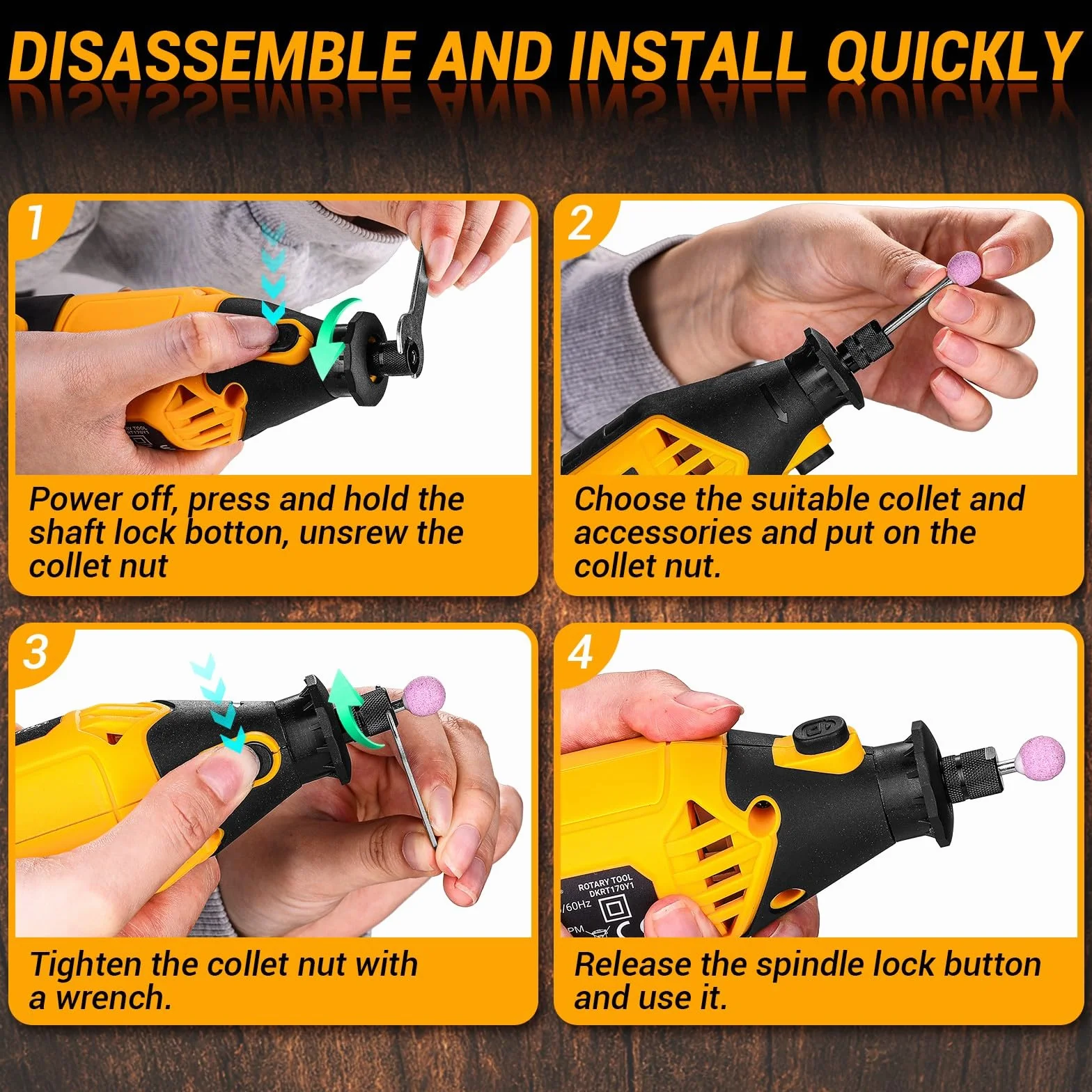 170W Kit De Herramientas De Amoladora Pequeña: DEKOPRO 220V Herramienta Rotativa Para Madera/metal, Conjunto de Máquinas de Broca de Electricidad Para Cortar, Taladrar, Pulir, Limpiar, Amarillo