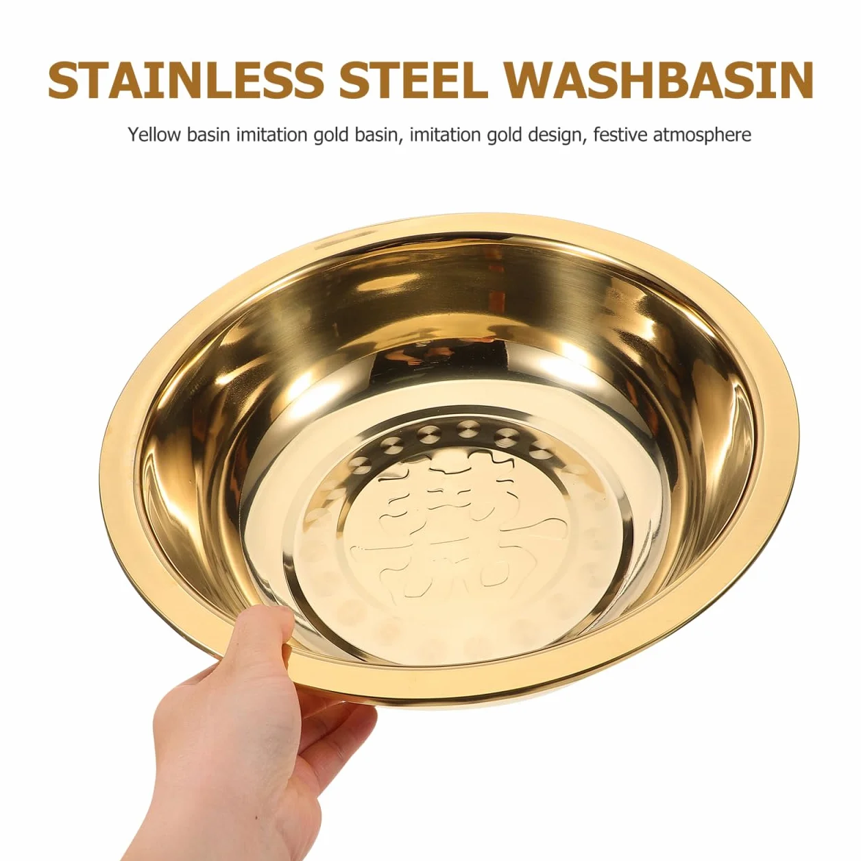 Holibanna Lavabo Portátil de Acero Inoxidable Dorado para Baño, Resistente y Fácil de Usar, Adecuado Hogar y Salón en Ceremonias Matrimoniales