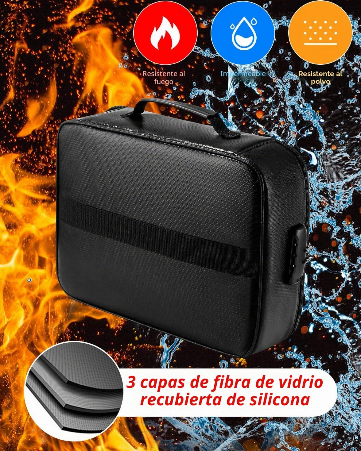 Caja Fuerte Ignífuga con Cerradura, Organizador de Documentos Importantes, Resistente al Agua, Maletín Portátil para Documentos con Bolsa Organizadora de Varias Capas para Archivos, Pasaporte