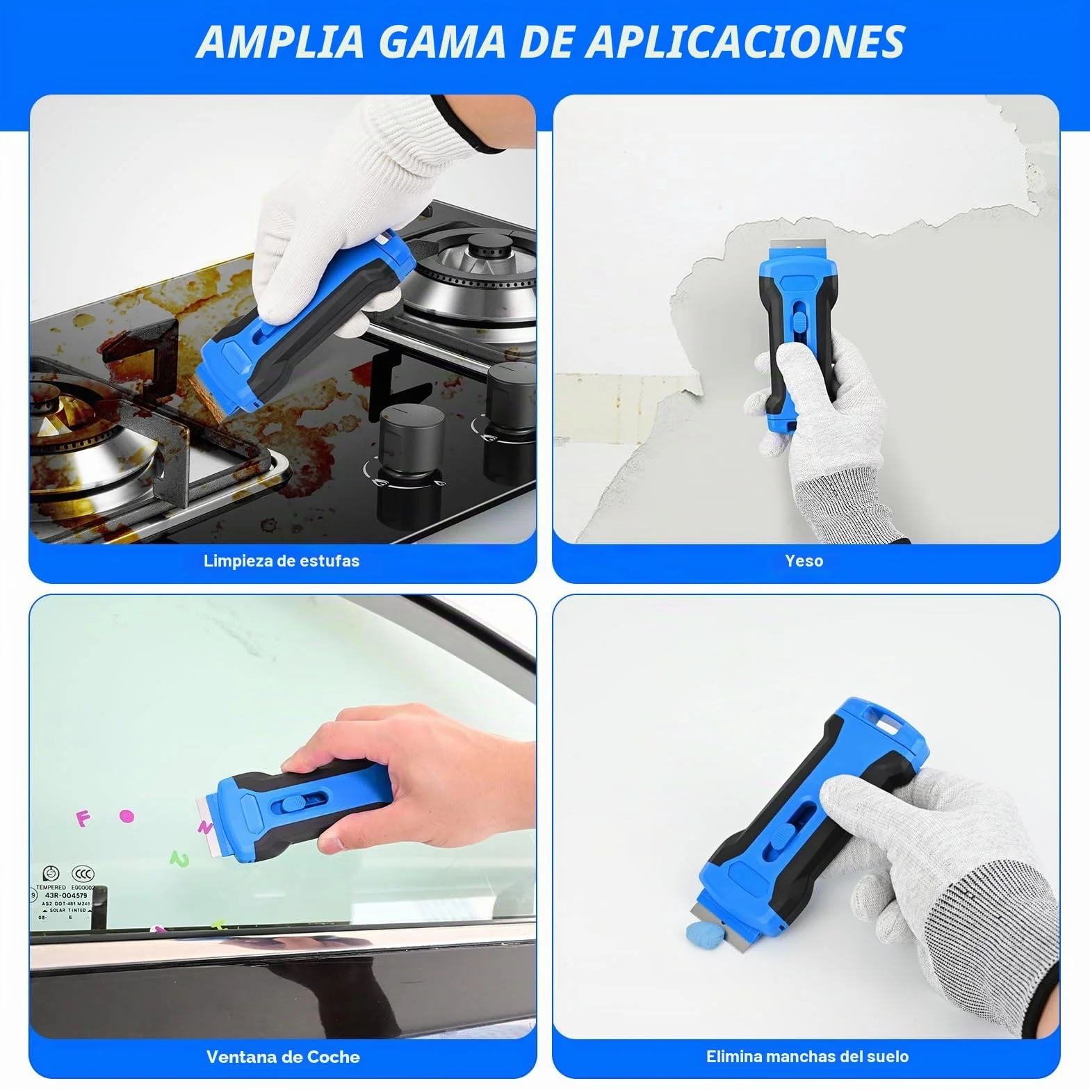 EHDIS Rasqueta Suelo Kit - Rascador con asa Larga(15inch-58inch), Rasqueta vitrocerámica, Guantes, Rasquetas para Ventana de Vidrio, Cocina, Estufa en El Hogar, Limpieza de Paredes
