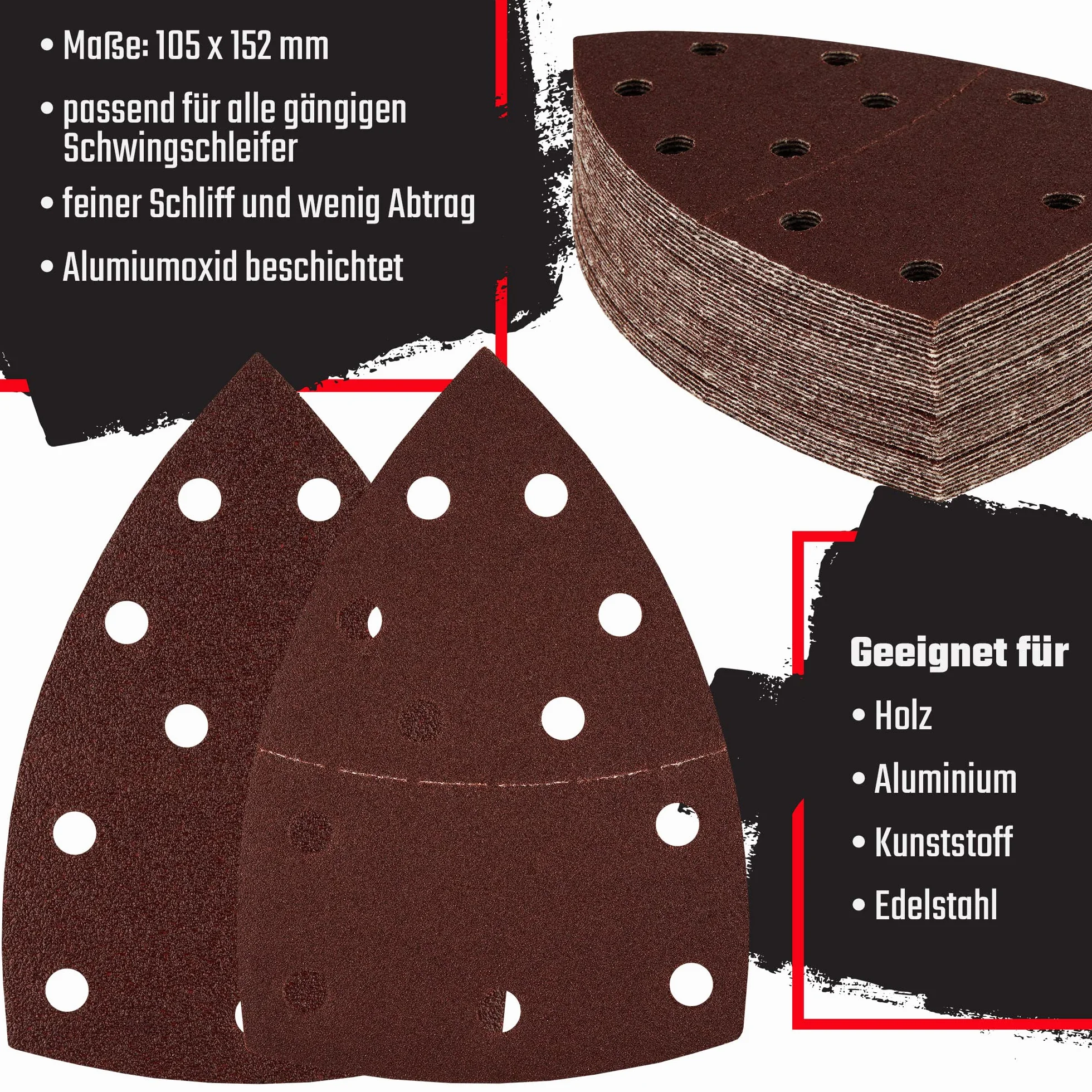 Fd-Workstuff Prio-Schleifdreiecke | 25 Stück | 11-Loch | 105 x 152 mm | Korn 40 | für Multischleifer | Schleifblätter | dreieckige Schleifpads | Schleifpapier