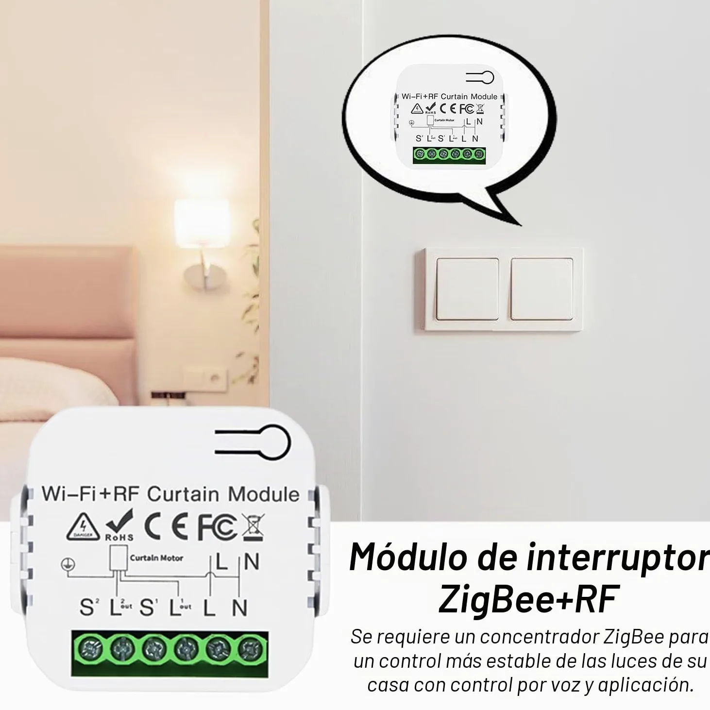 Control de persiana por radio Nizirioo, módulo receptor para persianas y toldos, compuesto de mando a distancia RF, alcance