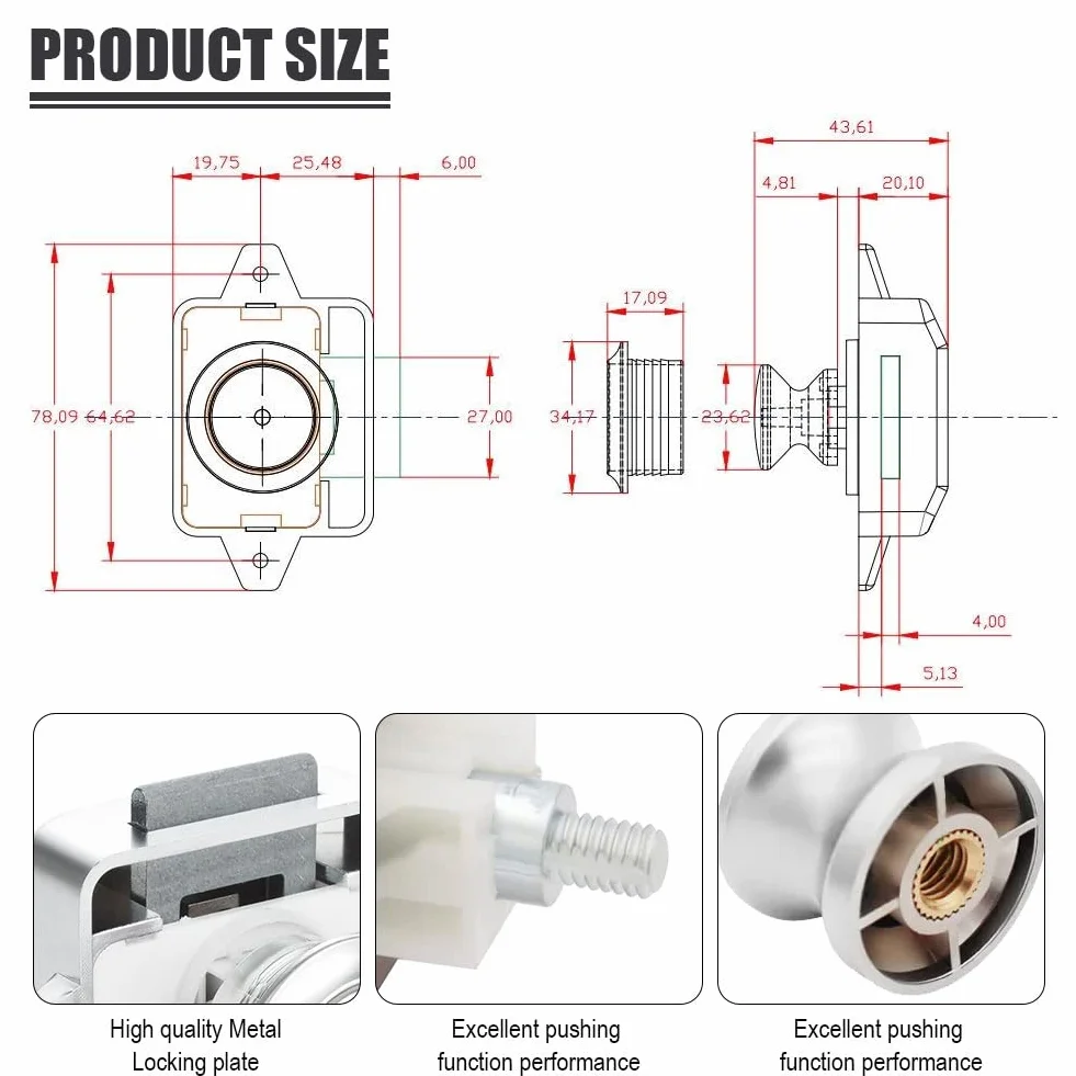 Cerradura de Pestillo con Botón Pulsador 5 Piezas, Pomo de 15-18mm, Cerradura de Puerta Sin Llave para RV Barco Yate