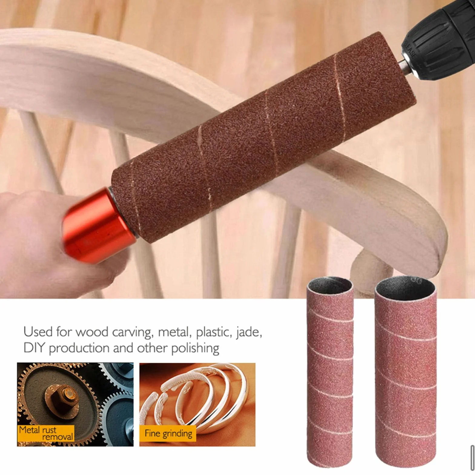 Adaptador de Lijadora de Husillo Tambor de Lijado de Goma de Mano Mandril de Lijado de Taladro de 1,5 Kit de Mandril de Lijado de Taladro de Aleación de Aluminio para Madera y Metal