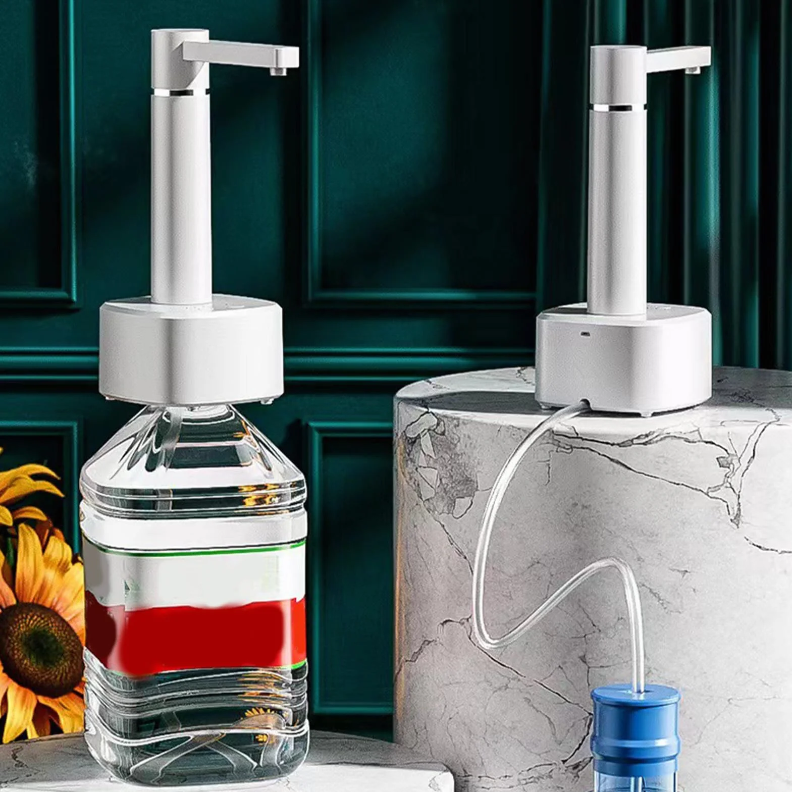 Dispensador de Botellas de Agua de Escritorio, dispensador de Agua automático, Jarra para Beber Recargable por USB, Bomba de Botella, encimera para Cocina casera (Blanca)