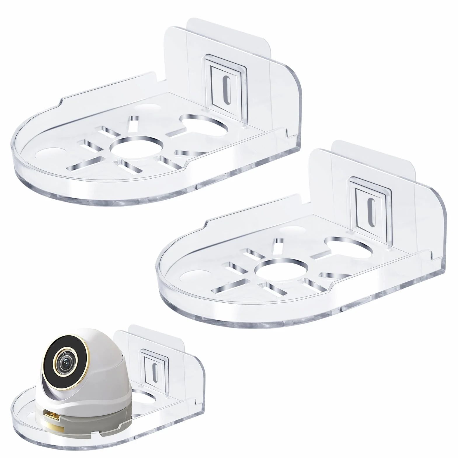 2 Pack Soporte Montaje Pared para Cámara de Vigilancia, Soporte Pared Cámara Vigilancia, Estante Plástico Universal para Interior Exteriores, Vigilabebés, Seguridad del Hogar, Sin Taladro Transparente