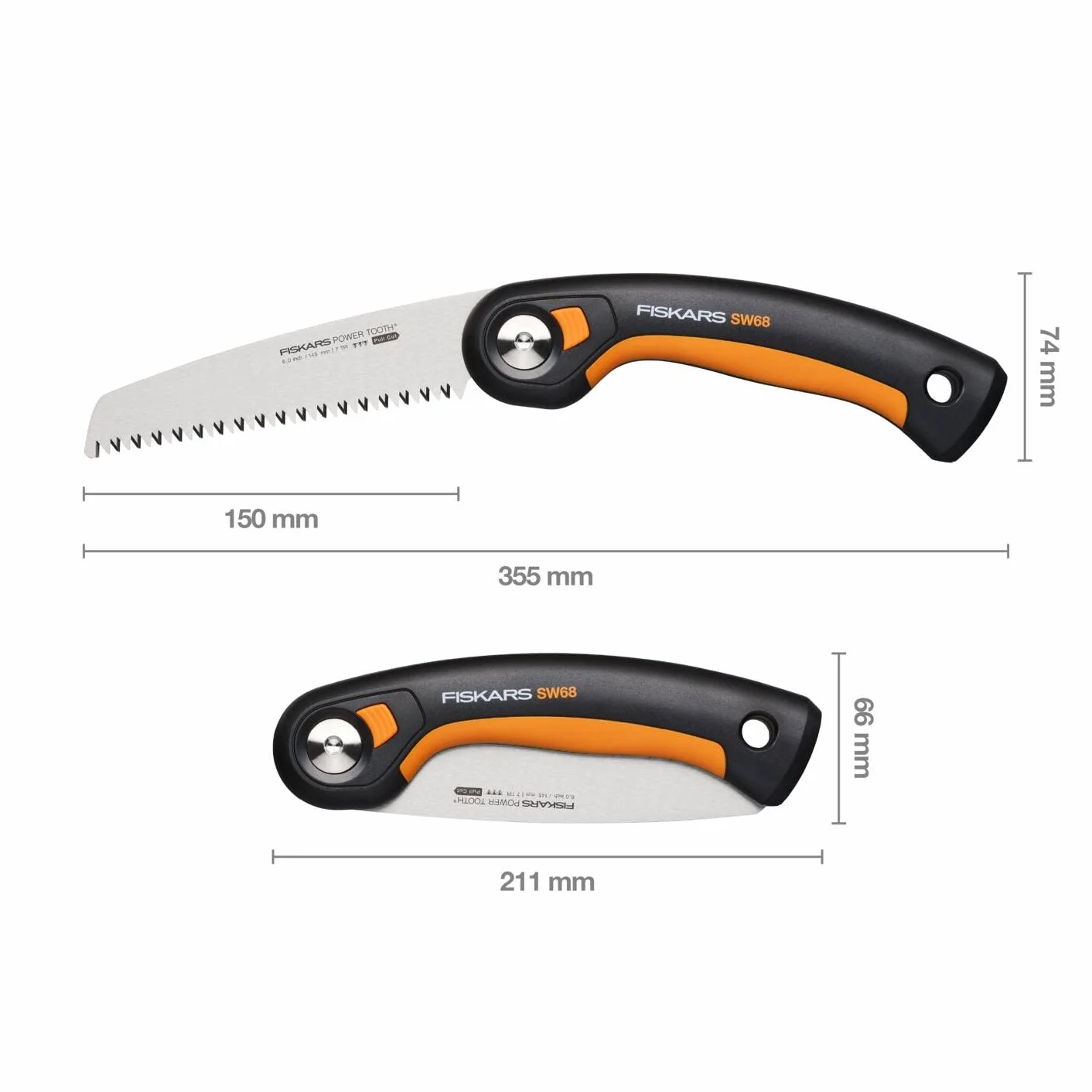 Fiskars Sierra plegable Plus 15 cm Power Tooth Negro/Naranja