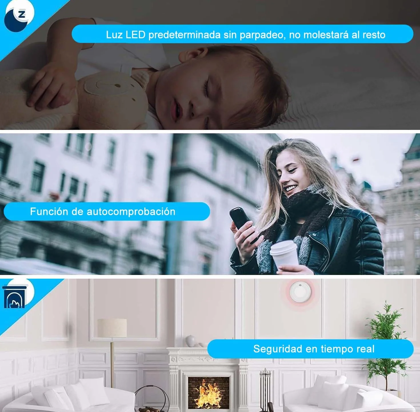 Detector de Humo Inteligente Wi-Fi 2 Piezas EN 14604 Batería 10 Años App Tuya/Smart Life