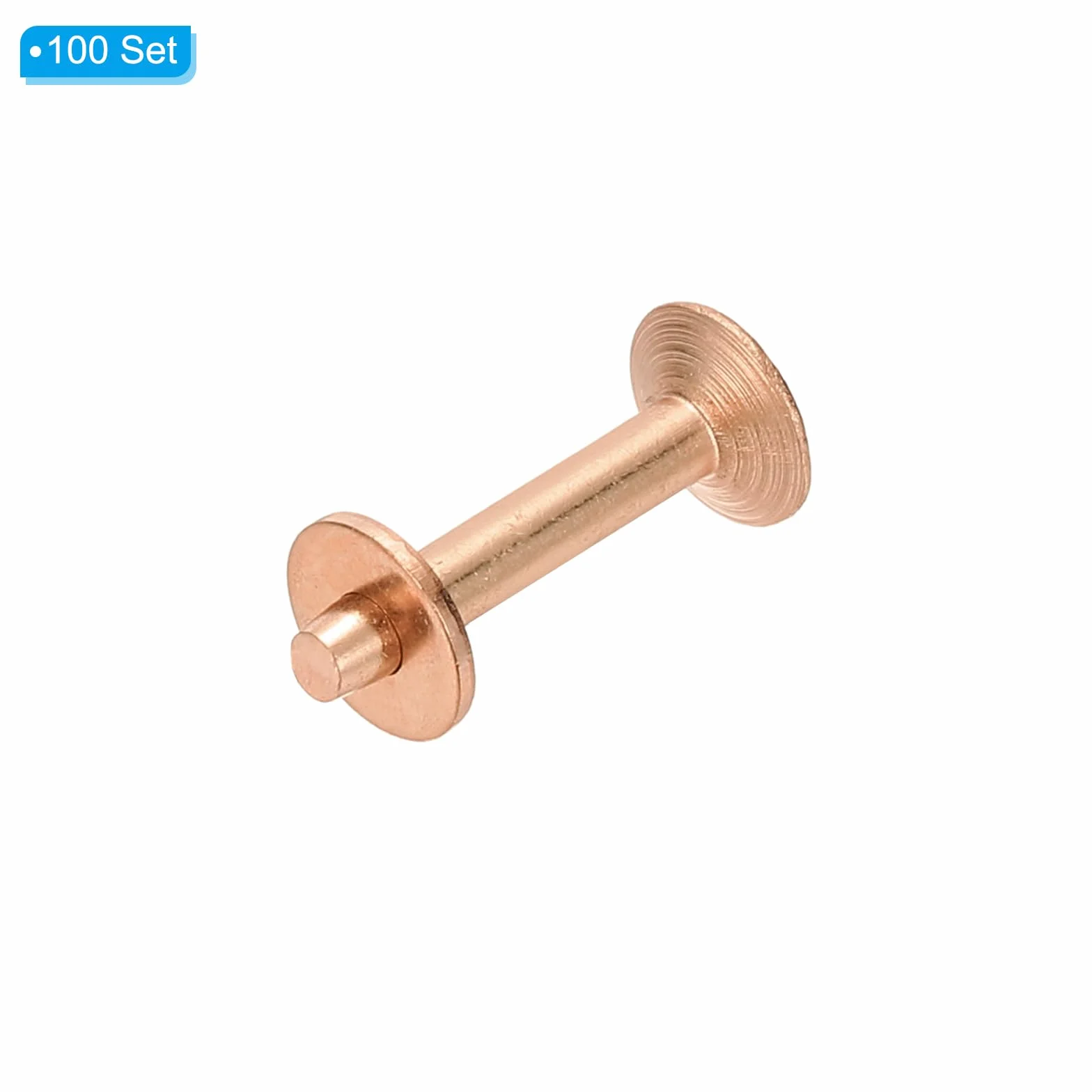 PATIKIL Remaches y rebabas de cuero de 9 x 3,3 x 19 mm, 100 juegos de remaches y arandelas de cuero, cierres de cobre, pernos prisioneros metálicos artesanías collares y manualidades.