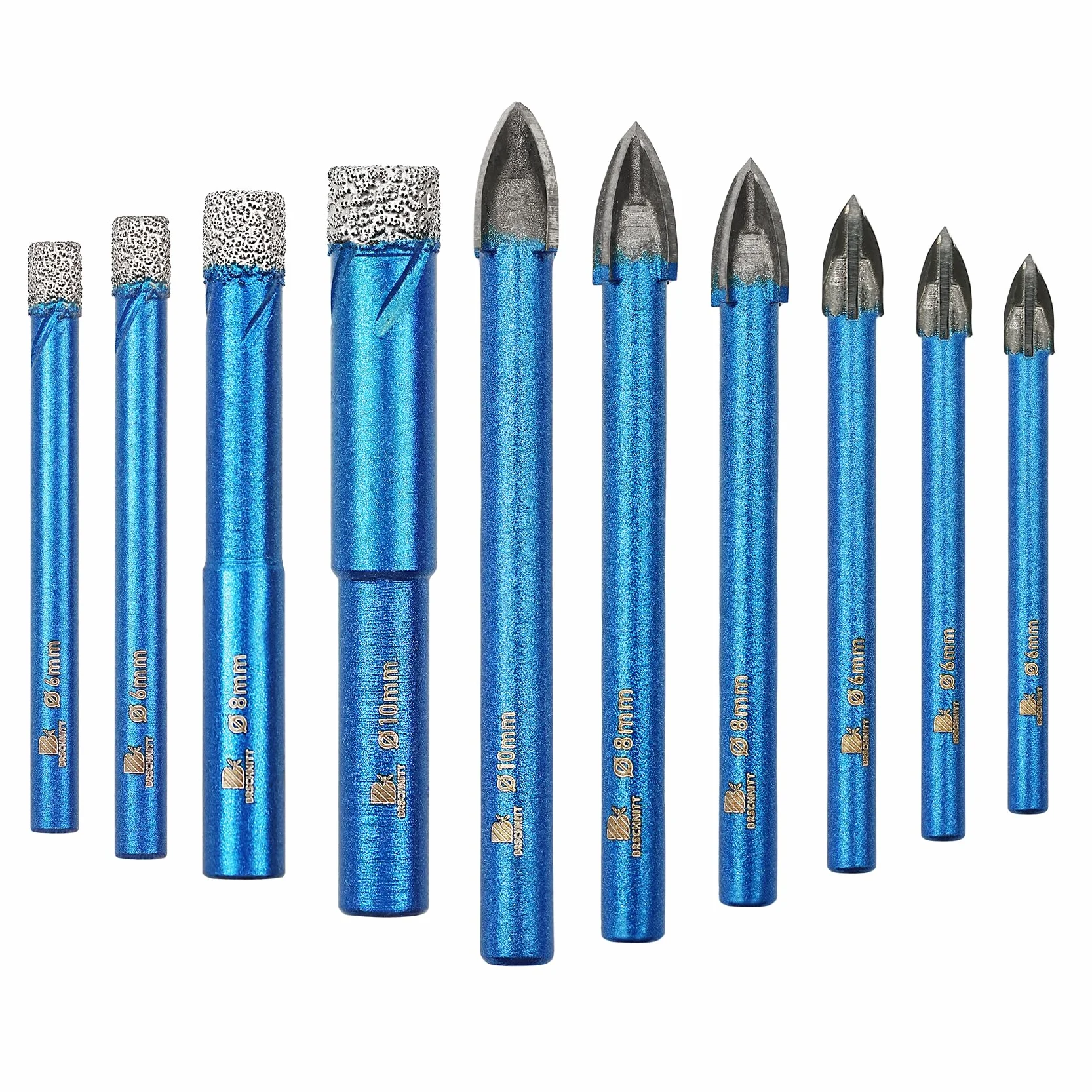 Brocas de Diamante con Vástago 6 * 2/8/10mm+6/6/6/8/8/10mm Juego de brocas de diamante Para Cerámica, Granito, Porcelana, Azulejos, Gres fino