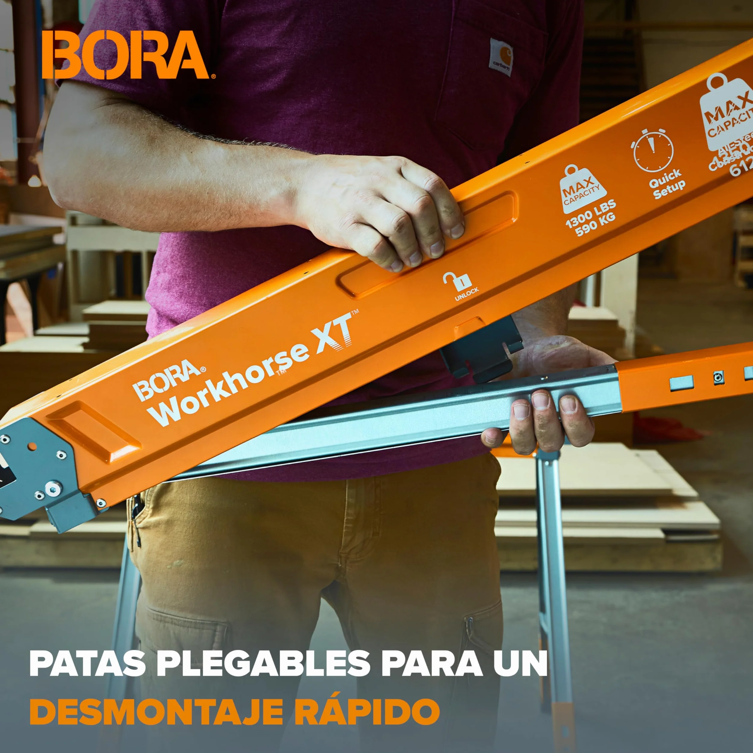 Bora Workhorse XT Juego de 2 Caballetes de Sierra Plegables Altura Ajustable Resistentes para Contratistas