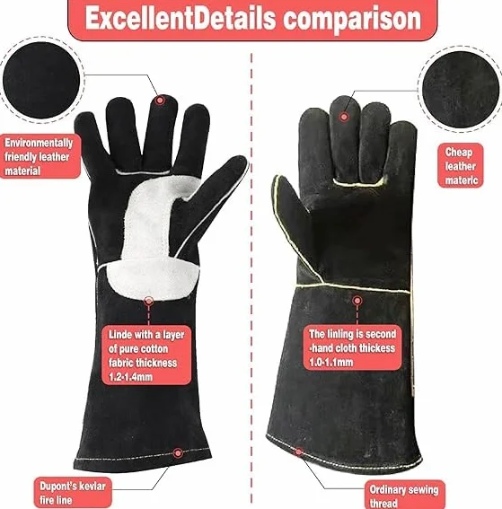 YESWELDER Guantes de Cuero para Soldadura MIG Resistentes al Calor Negros