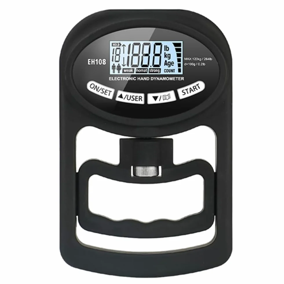 Probador de Fuerza de Agarre 265Lbs/120Kg DinamóMetro de Mano Digital Medidor de Fuerza de Agarre USB Pantalla LCD, Negro