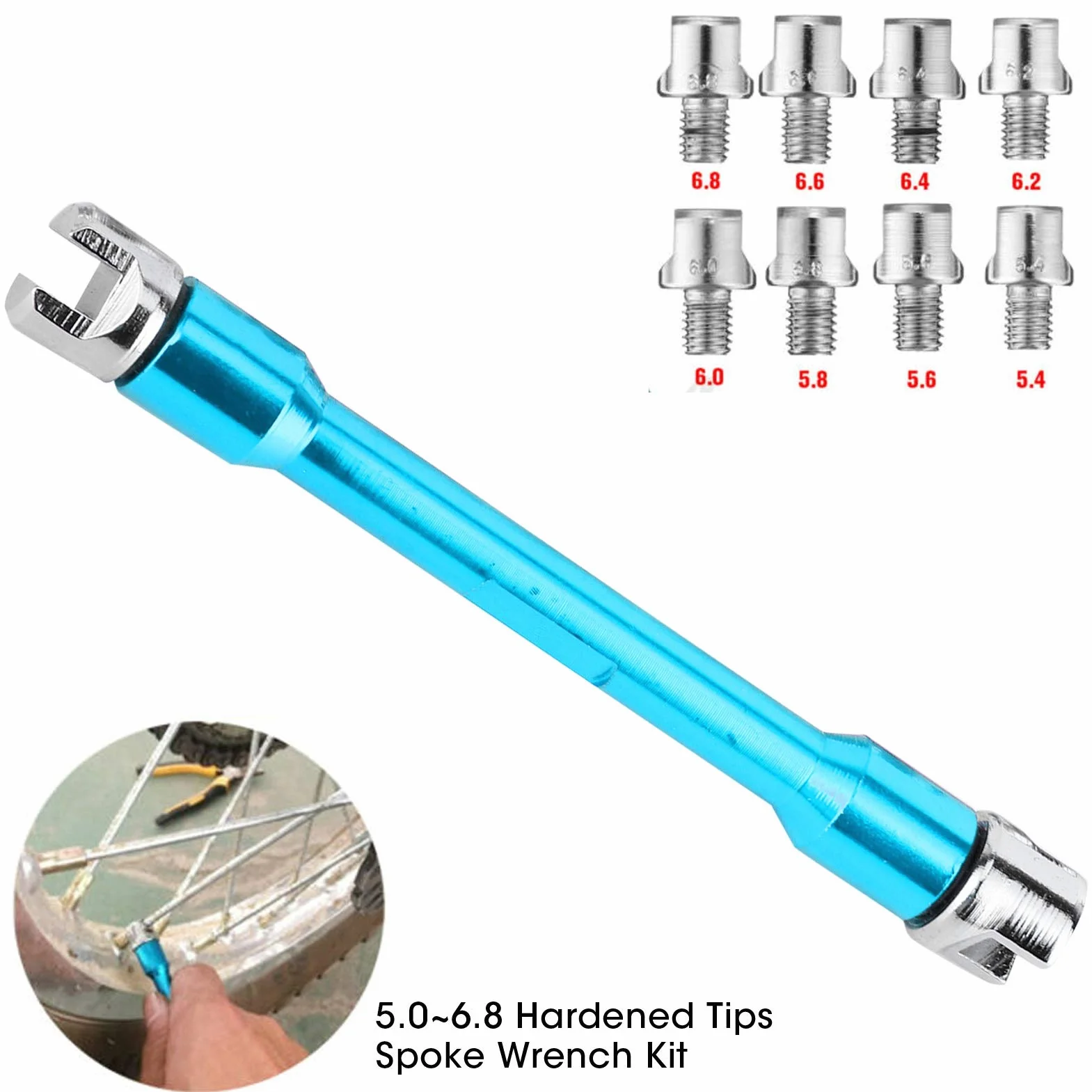 Qiilu Llave de radios de motocicleta, Juego de llaves CNC de llave de radios de motocicleta 5.0-6.8 Longitud 93 mm / 3.7in para la mayoría de las motocicletas(Azul)