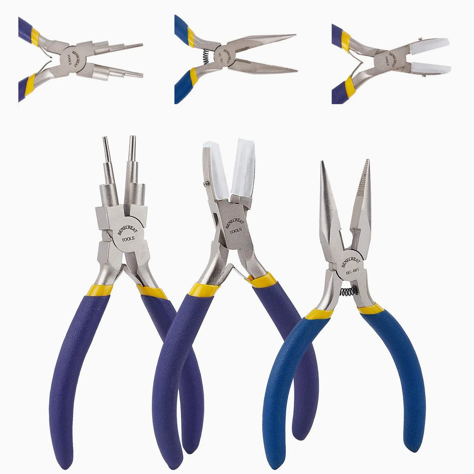 BENECREAT 3 Piezas Alicates para Joyería, 6 en 1 Alicate para Hacer Bucles, Alicates Dobles para Joyería de Nailon y Alicate con Punta de Cadena para Fabricación de Bisutería