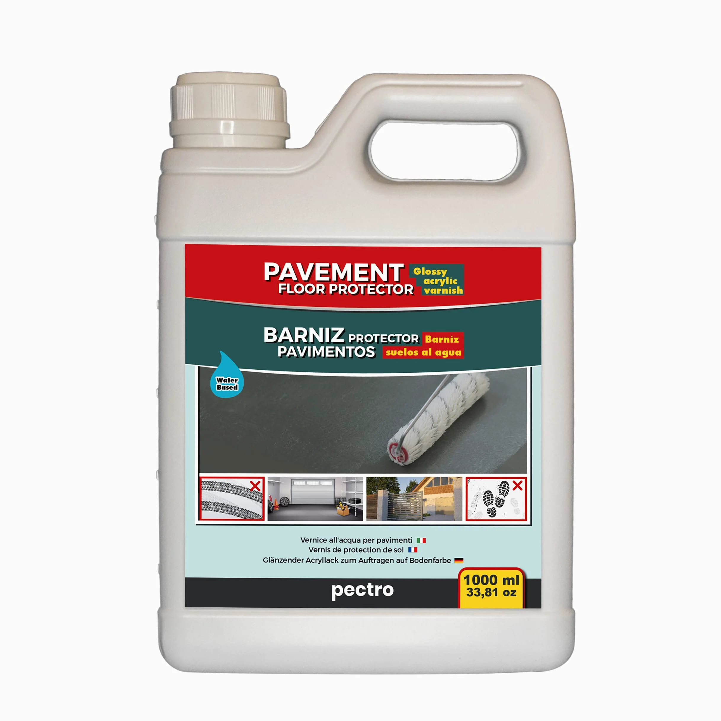PECTRO Barniz Protector para Suelos de Garaje y Pavimentos Pintados 1000 ml | Protege la pintura frente a manchas y pisadas, evita marcas de neumáticos, apto para garajes, suelos y pistas deportivas