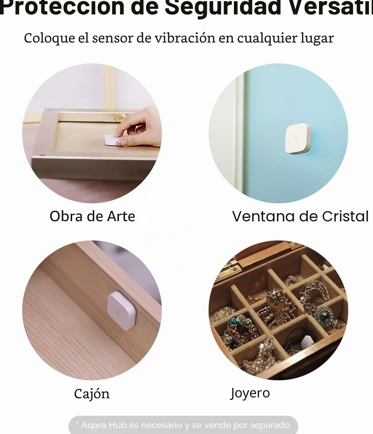 Aqara Sensor de Vibración, Requiere AQARA HUB, Conexión Zigbee, para Sistema de Alarma y Domótica, Mini Detector Inalámbrico de Rotura de Cristales, Compatible con Apple HomeKit e IFTTT