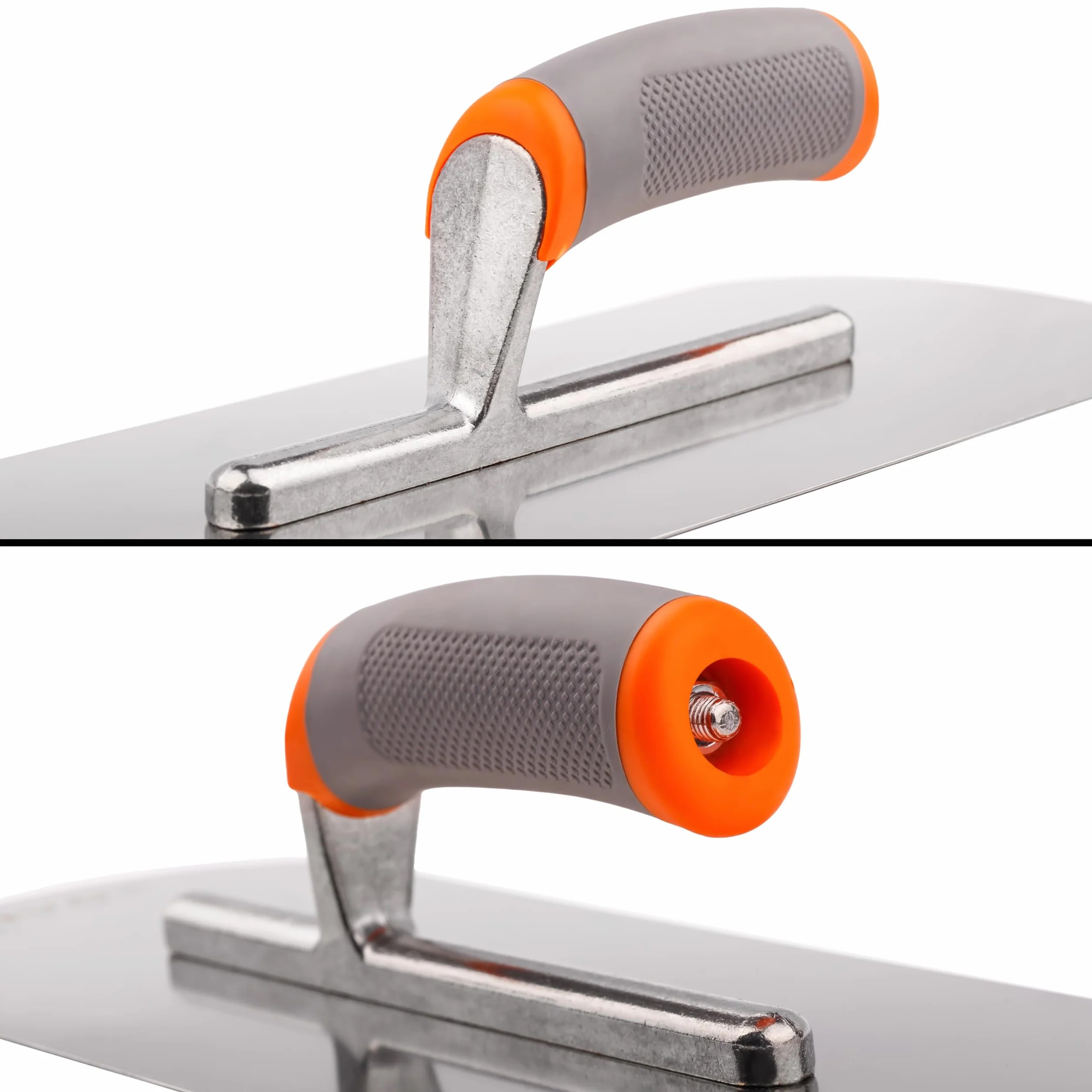 MIVOS Llana Alisadora de Acero Inoxidable - 375 x 130 mm - Media Caña - Empuñadura Blanda Ergonómica - Placa Alisadora para Enlucido Y Albañilería - Disco Alisador - MADE IN EU