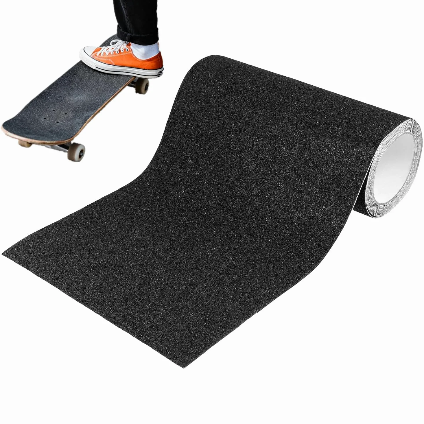 SINJEUN Cinta adhesiva antideslizante negra de 25 cm x 5 m, cinta adhesiva antideslizante, cinta adhesiva para escaleras, escalones