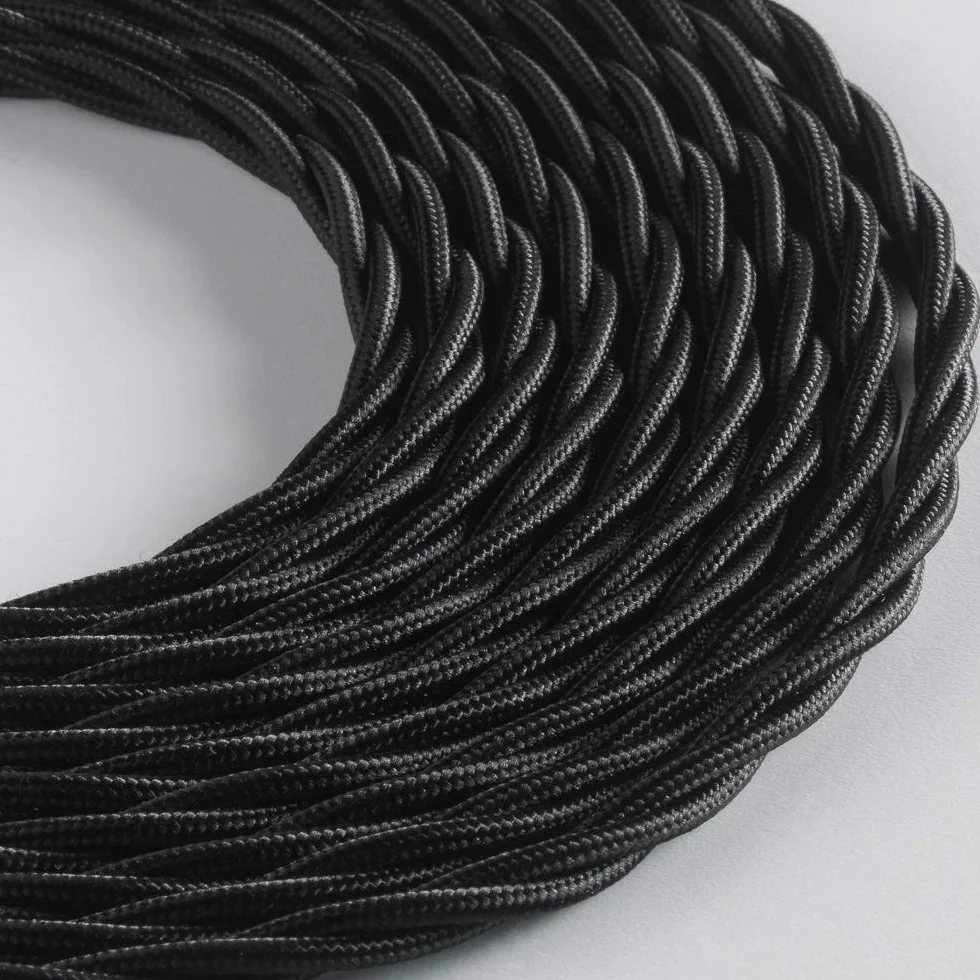 Klartext - Cable textil trenzado Bella Époque para instalación eléctrica vintage, 3 x 1,5 mm, negro, 5 m.