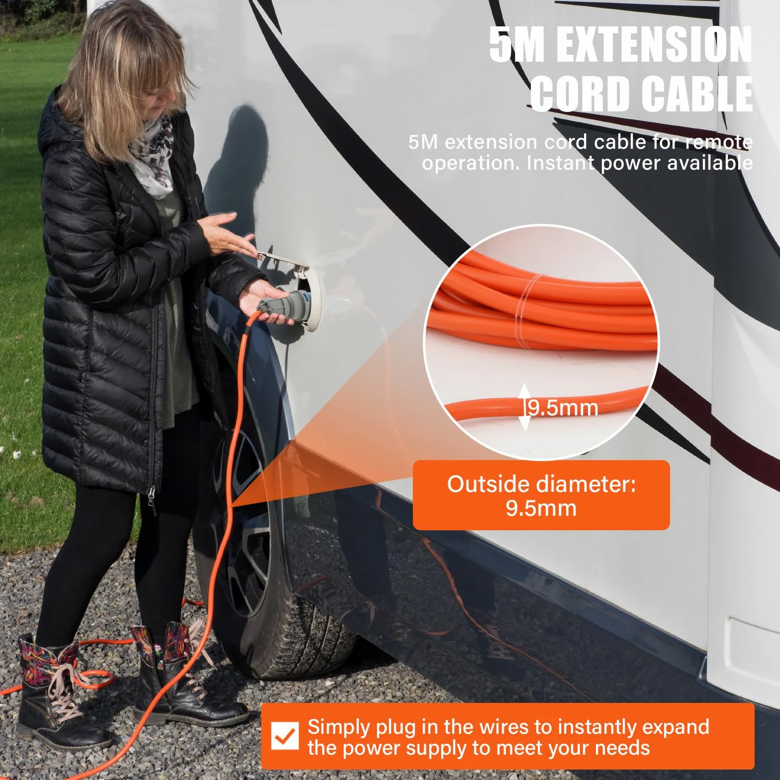 5m Cable Adaptador para Camping, Cable de extensión Industrial CEE 240V 3G2,5mm² en Color Naranja de señalización | IP44 Apto para Exteriores, Conector CEE 16A con para Camping & caravanas