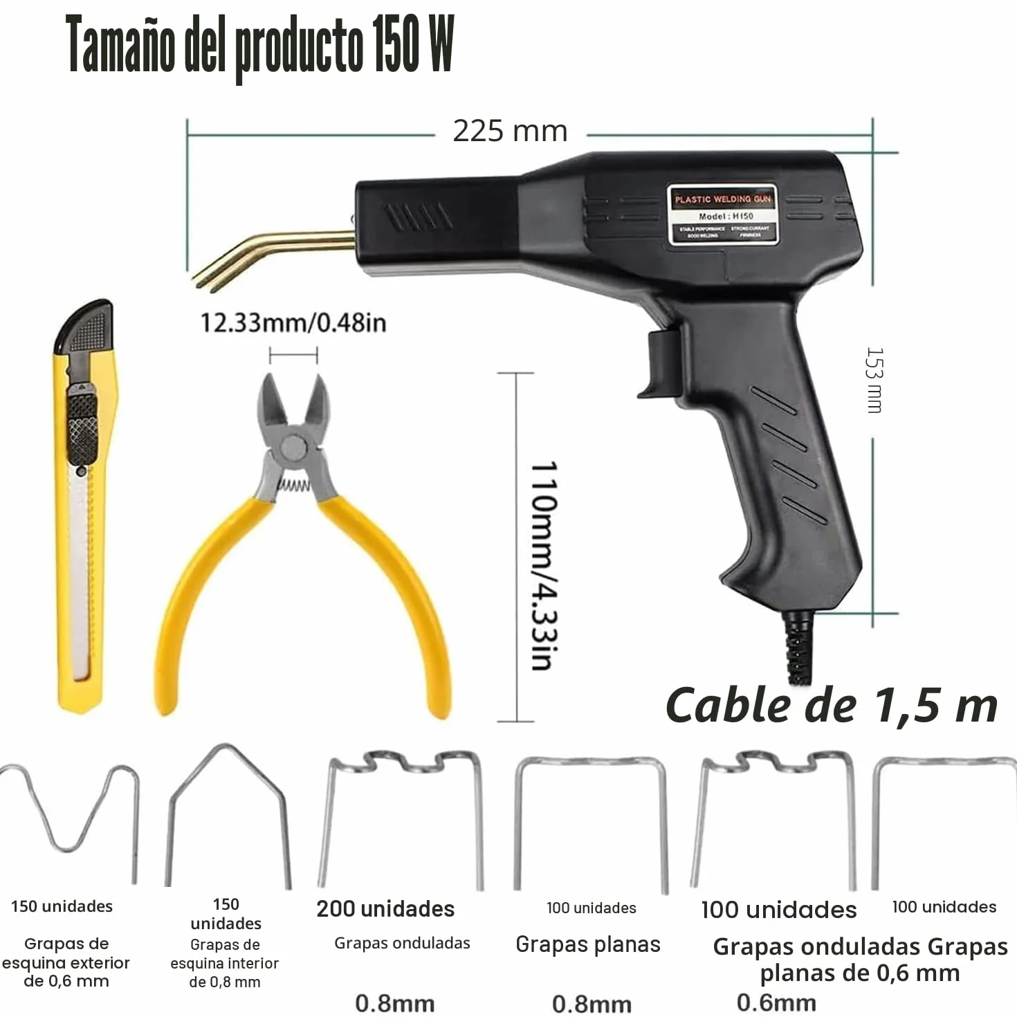 150W Plástico Soldadura Máquina Coche parachoques reparación Kit,800PCS calientes Grapadoras plástico Soldadura Reparando Kit Para Kayac/Plástico producto/Canoa,plano/Fuera interior Esquina/Ola Grapas