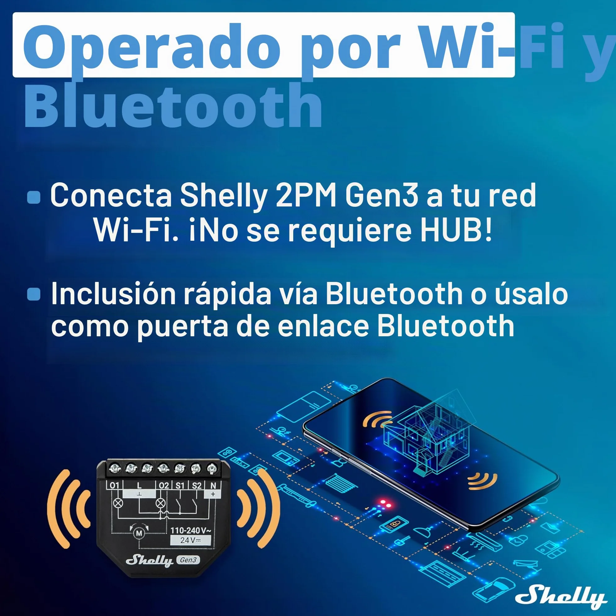 Shelly 2PM Gen3 - Relé Interruptor de persianas inalàmbrico, 2 Canales - 16 A, Wi-Fi & Bluetooth, con Medidor de consumo, Control de app iOS Android y Temporizador, Alexa, Google Home - 4 Piezas