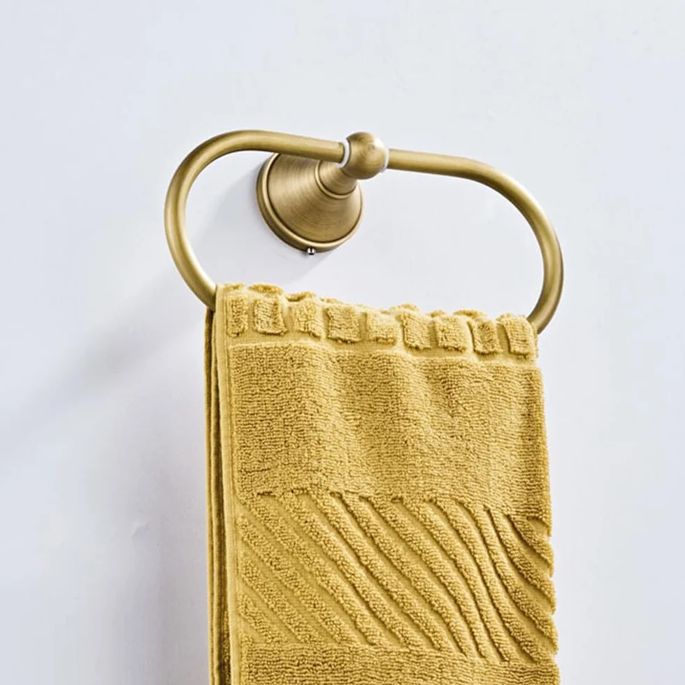 Toallero de mano de latón montado en la pared para baño cocina
