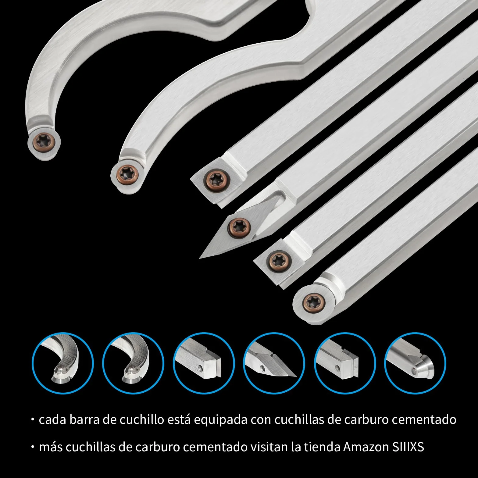 Juego de Herramientas de Torneado de Madera de Carburo, 6 Piezas Formones para Torno