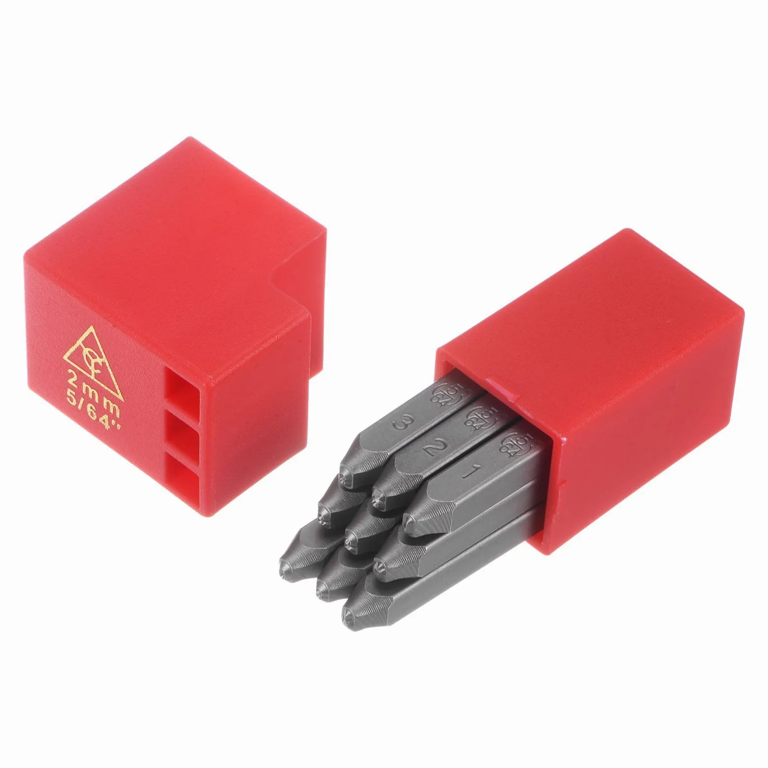 QUARKZMAN 9uds Número Sello Juego 5/64" 2mm Alto Herramienta Acero 0-9 Punzón Prensa Herramientas Metal Sellos Juego Martillo Mano Punzón para Metal Plástico Madera Cuero Estampado