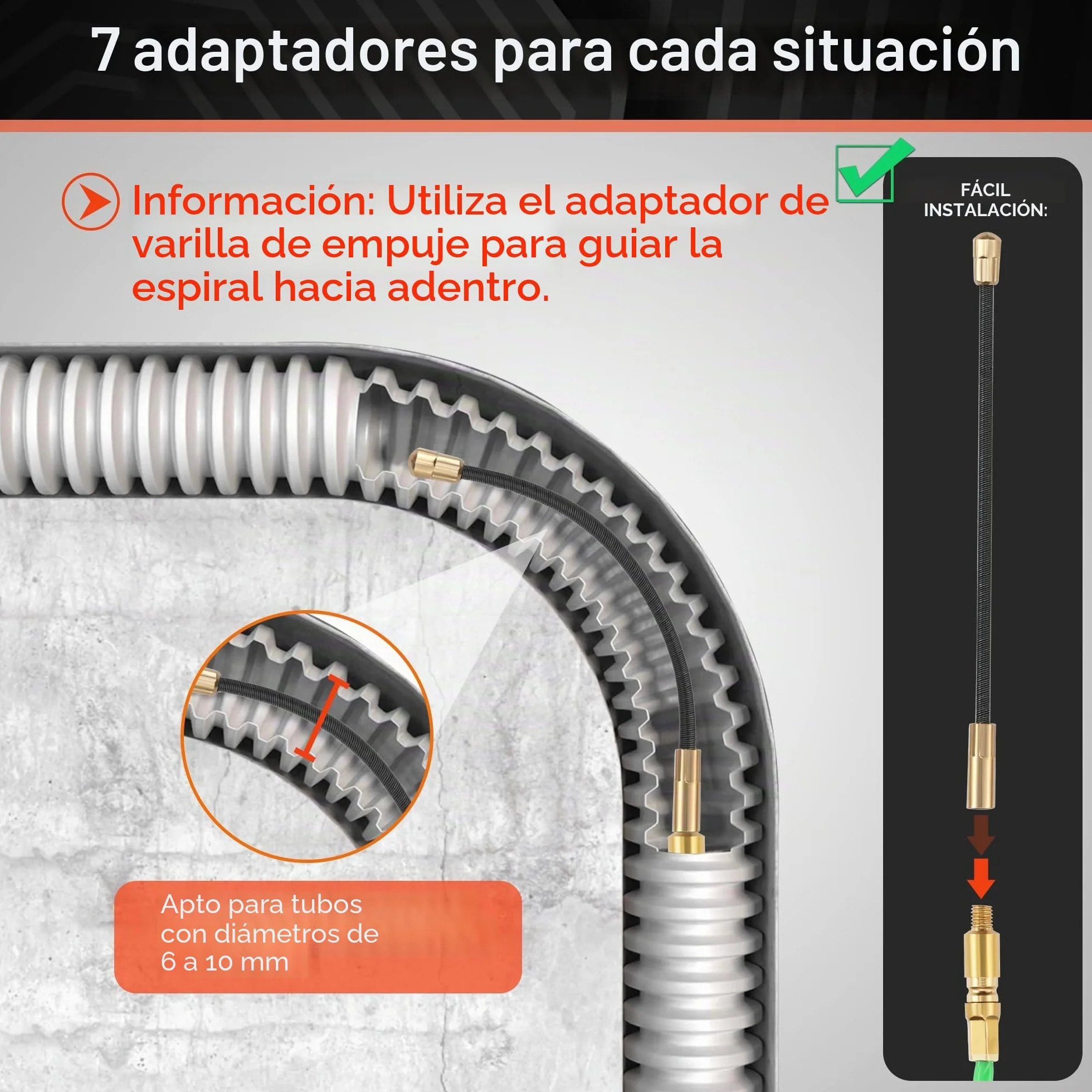 Guia pasacables profesional 50 m 4,5 mm rosca M5 retráctil con carcasa 7 muelles