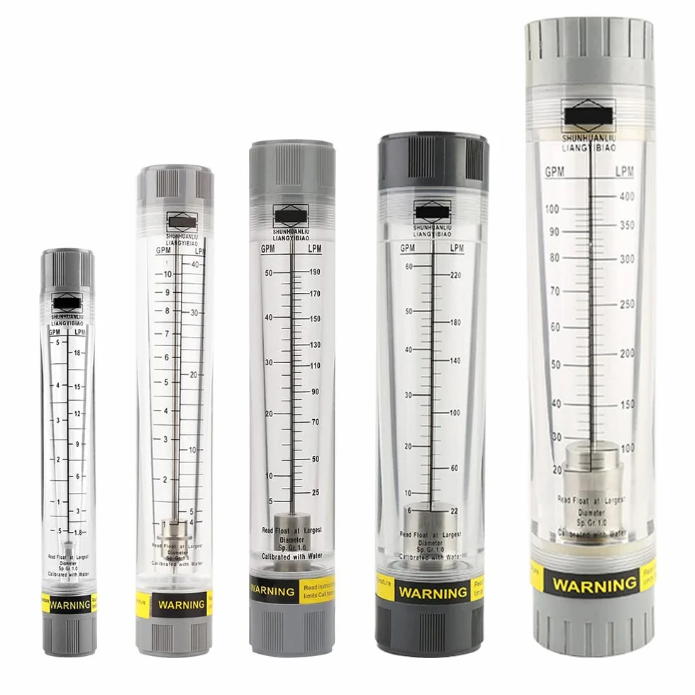 Caudalímetro líquido tipo tubo, 0..25-2.5 GPM y 1-9 LPM rotámetro de agua de alta precisión para análisis de la tasa de medio líquido, LZM-15G (rosca interna de 1/2 pulgada)