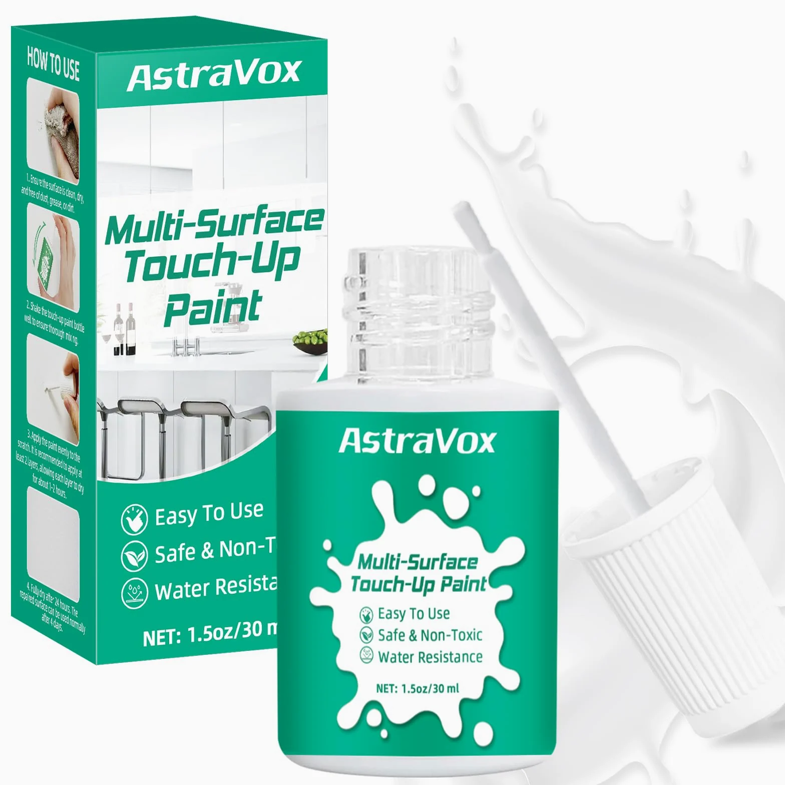 AstraVox pintura bañera, multisuperficie para esmalte, muebles, electrodomésticos, azulejos, baños, reparación de rayones en interiores y exteriores, impermeable, fácil de usar (semibrillante)