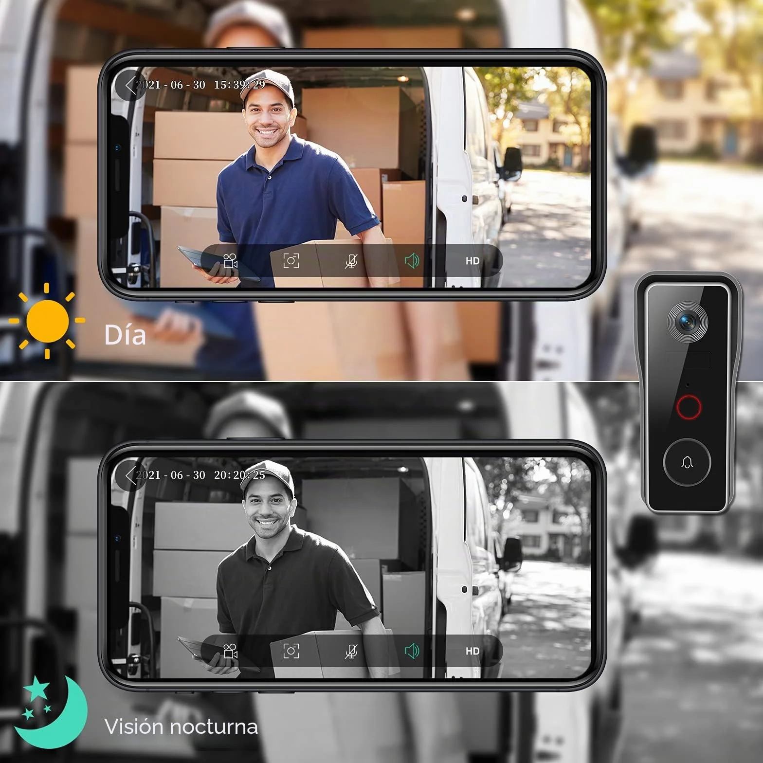 XTU Timbre Inalámbrico con Cámara WiFi, 2K HD Vídeo Timbre Puerta Inteligente con Cámara,Detección Humana PIR,Visión Nocturna,Audio Bidireccional,SD y Almacenamiento en la Nube, IP66 Impermeable